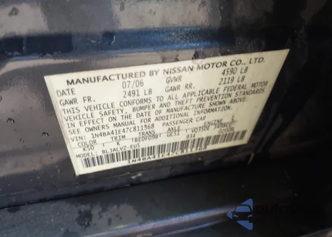 2007 Nissan Maxima 3.5 Se z USA, uszkodzony, nr VIN 1N4BA41E47C811368